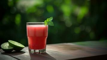 glas van vers gemaakt watermeloen sap met limoen en munt, generatief ai foto