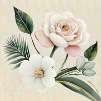 waterverf bloemen illustratie boeket wit bloemen roos pioen groen generatief ai foto