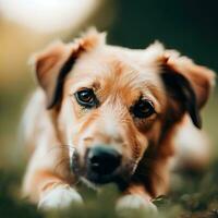 gouden retriever hond genieten van buitenshuis Bij een groot gras veld- Bij zonsondergang, mooi gouden licht. generatief ai foto