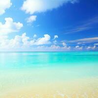 mooi tropisch strand met blauw lucht en wit wolken abstract structuur achtergrond. kopiëren ruimte van zomer vakantie en vakantie generatief ai foto