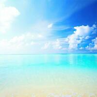 mooi tropisch strand met blauw lucht en wit wolken abstract structuur achtergrond. kopiëren ruimte van zomer vakantie en vakantie generatief ai foto