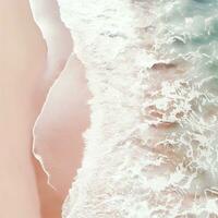 antenne visie van Doorzichtig turkoois zee antenne visie van zanderig strand en oceaan met golven generatief ai foto
