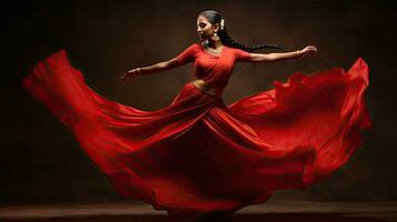 mooi Indisch meisje Hindoe vrouw model- in sari en kundan accessoires rood traditioneel kostuum van Indië foto