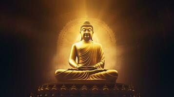 gouden Boeddha standbeeld met spatten van licht , Boeddha standbeeld gebruikt net zo amuletten van Boeddhisme religie foto