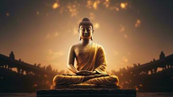 gouden Boeddha standbeeld met spatten van licht , Boeddha standbeeld gebruikt net zo amuletten van Boeddhisme religie foto