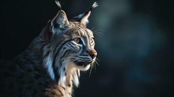 detailopname visie van een volwassen Iberisch lynx in een middellandse Zee eik Woud. s werelds zeldzaamste dier. foto