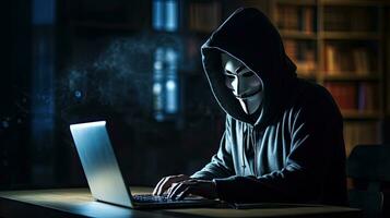 hackers en malware hacker toepassingen abstract laptop met binair code digitaal koppel. foto