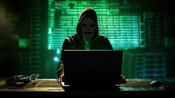 hackers en malware hacker toepassingen abstract laptop met binair code digitaal koppel. foto