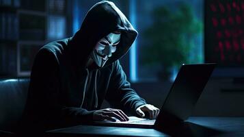 hackers en malware hacker toepassingen abstract laptop met binair code digitaal koppel. foto