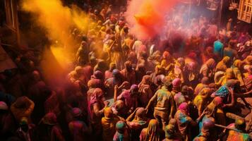 mensen vieren kleurrijk holi festival in Indië, jaar- toerisme kleuren, Indië foto