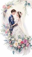 bruiloft paar met bloem waterverf achtergrond foto