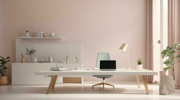 minimalistische zacht pastel kleur bureau opstelling interieur huis kantoor foto