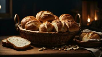 foto reeks van divers brood Aan donker sfeer houten tafel