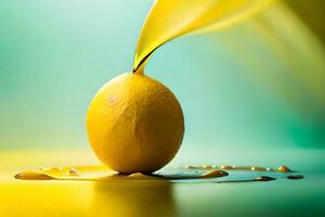 citroen fruit net zo druipend kunst in een kleurrijk geel achtergrond foto