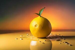 citroen fruit net zo druipend kunst in een kleurrijk geel achtergrond foto
