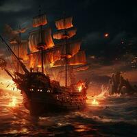 een piraat schip in de oceaan foto