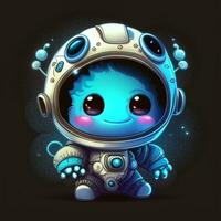 een baby astronaut monster met een blauw oog glimlachen foto