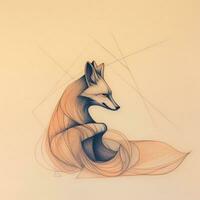 een gemakkelijk lijn tekening van een vos zittend foto