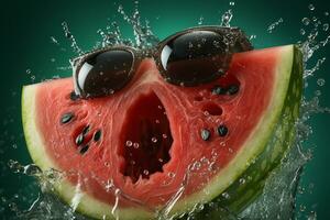 watermeloen rijp met vliegend plons foto