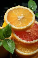 citrus fruit plakjes staand Aan een wit achtergrond foto