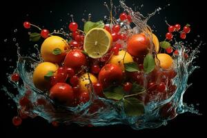 de fruit van verschillend variëteiten plakjes vallend uit van water foto