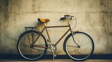 oud stijl fiets met oud bruin muur generatief ai foto