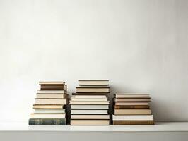 boeken Aan wit houten tafel met wit achtergrond generatief ai foto