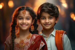 Indisch weinig broer en zus in rakhsa bandhan generatief ai foto
