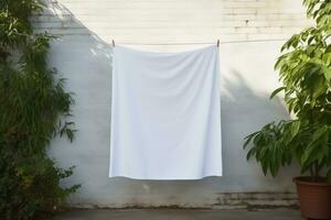 wit kleding hangende Aan touw in huis generatief ai foto