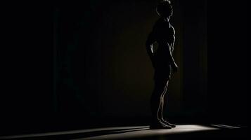 silhouet van een atleet Aan zwart achtergrond generatief ai foto