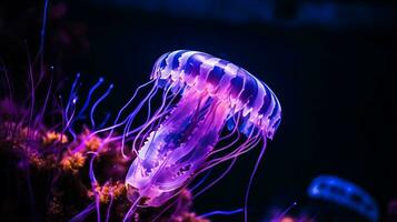 detailopname van bioluminescent kwal in onderwater- generatief ai foto