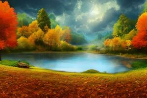 herfst achtergrond, herfst landschap achtergrond, vallen landschap, natuur achtergrond, landschap achtergrond, ai generatief foto