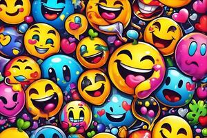 emoji graffiti behang, emoji graffiti achtergrond, emoji graffiti patroon, graffiti achtergrond, graffiti kunst, graffiti behang, ai generatief foto