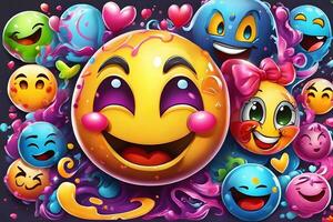 emoji graffiti behang, emoji graffiti achtergrond, emoji graffiti patroon, graffiti achtergrond, graffiti kunst, graffiti behang, ai generatief foto