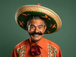 Mexicaans Mens in speels houding Aan solide achtergrond ai generatief foto