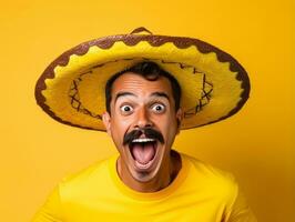 Mexicaans Mens in speels houding Aan solide achtergrond ai generatief foto