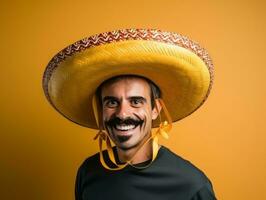 Mexicaans Mens in speels houding Aan solide achtergrond ai generatief foto