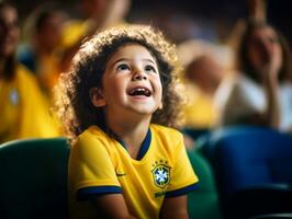 braziliaans kind viert zijn voetbal teams zege ai generatief foto