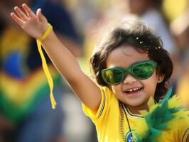 braziliaans kind viert zijn voetbal teams zege ai generatief foto