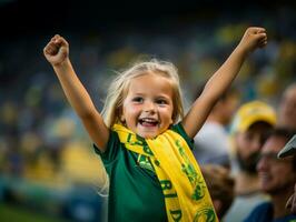 braziliaans kind viert zijn voetbal teams zege ai generatief foto