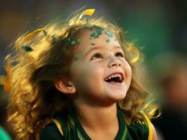 braziliaans kind viert zijn voetbal teams zege ai generatief foto