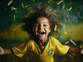 braziliaans kind viert zijn voetbal teams zege ai generatief foto