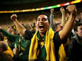 braziliaans Mens viert zijn voetbal teams zege ai generatief foto