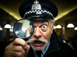 politieagent is minutieus onderzoeken de tafereel voor bewijs gedurende zijn onderzoek ai generatief foto