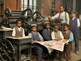 historisch gekleurde foto van een kinderen dagelijks werk in de jaren 1900 ai generatief