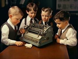 historisch gekleurde foto van een kinderen dagelijks werk in de jaren 1900 ai generatief