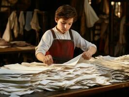 historisch gekleurde foto van een kinderen dagelijks werk in de jaren 1900 ai generatief