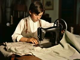 historisch gekleurde foto van een kinderen dagelijks werk in de jaren 1900 ai generatief