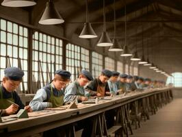 historisch gekleurde foto van een kinderen dagelijks werk in de jaren 1900 ai generatief