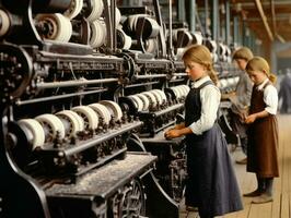 historisch gekleurde foto van een kinderen dagelijks werk in de jaren 1900 ai generatief